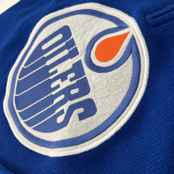 NHL Edmonton Oilers Womens Quarter Zip Pullover Sweater Blue Orange Knit Sz S - Picture 11 of 12